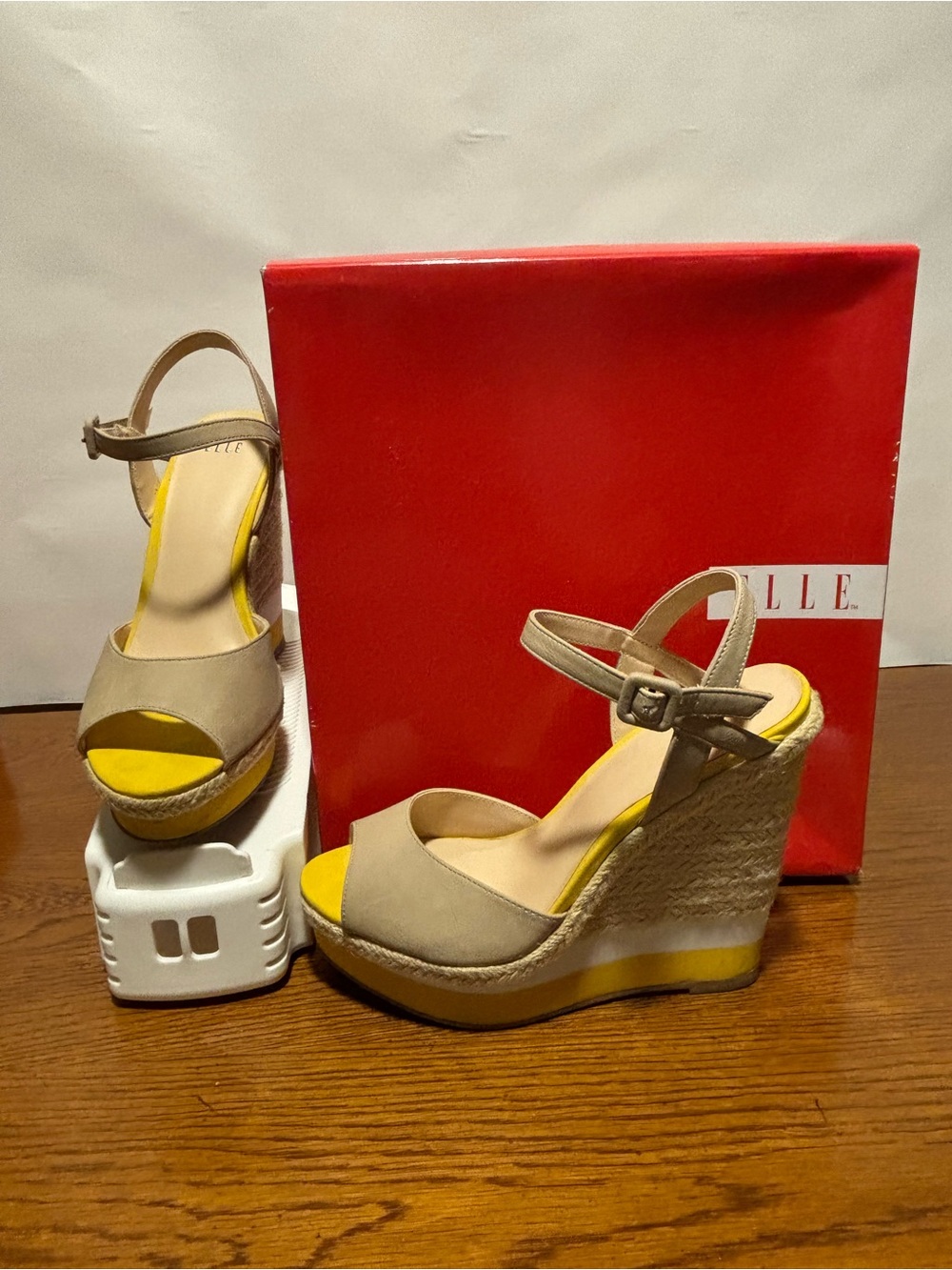 Elle Beige Wedge Sandals with Yellow Insole - Picture 1 of 1